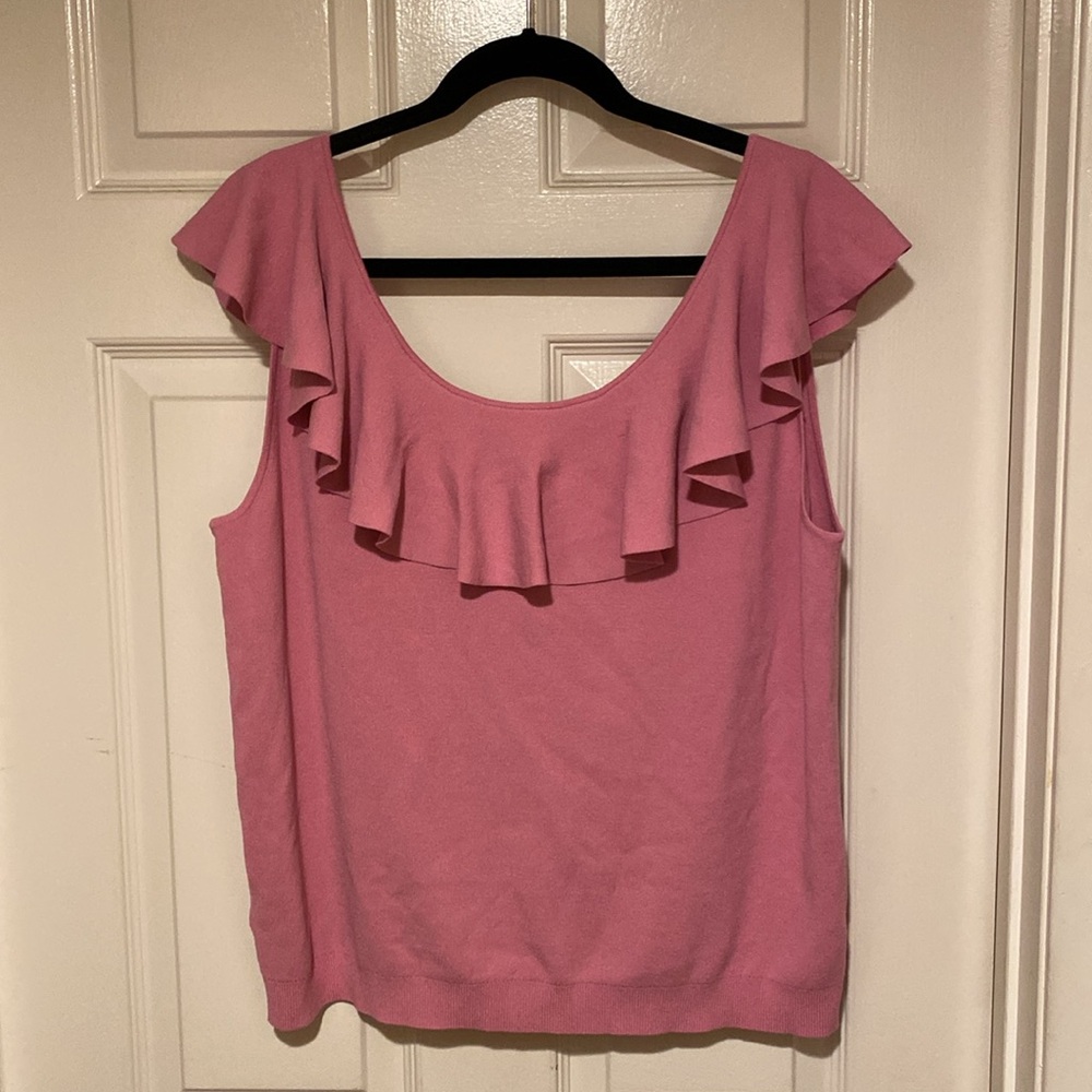 NWT Ann Taylor Ruffle Scoop Neck Sweater Shell in Wild Lotus (Pink), size XXL